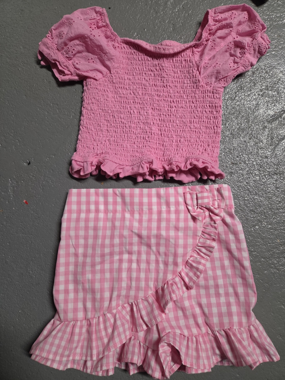 Rare Editions Pink Smocked Top & Pink Gingham Ruffle Skirt Set